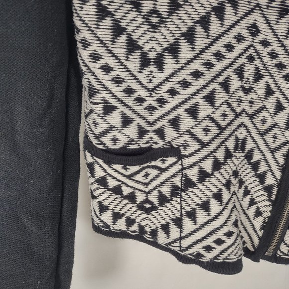 Lucky Brand Black and White Zip Jacket Tapestry Boho Aztec Tribal Size S… - Picture 3 of 7
